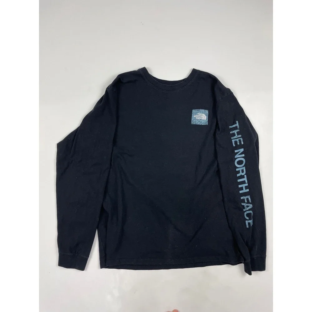 The North Face Mens XL Long Sleeve Graphic T-Shirt Black Mountain Logo Tee